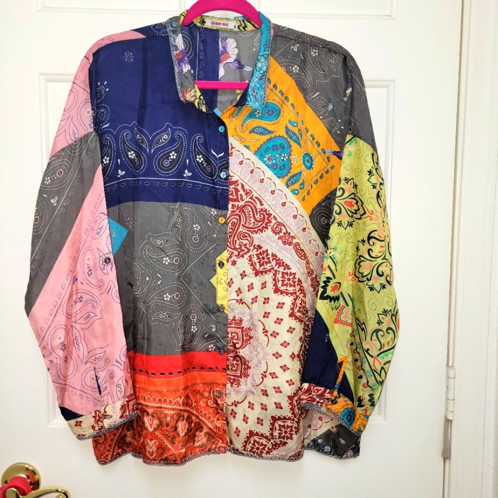 Johnny Was Dakota Adelaide silk button-down shirt. Size Medium NWOT